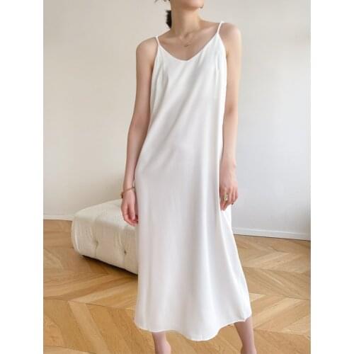 Sexy Women Maxi Dresses Solid Color Sling Long Dress Sleeveless V-neck Loose Long Dresses for Women