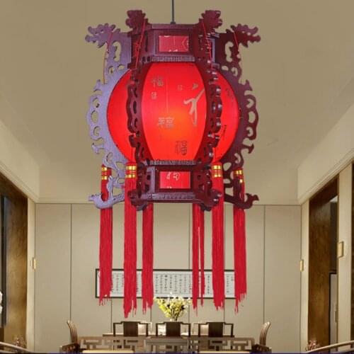 Chinese style solid wood antique pendant lamp retro hexagonal palace lamps hotel restaurant red lantern pendant light mx10291634