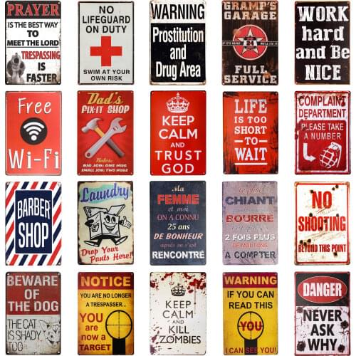 WARNING F-BROPPING Metal plate vintage garage wall art poster coffee bar sign home decor