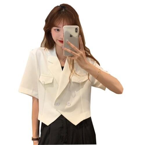 Plus Size 3XL White Short Suit Overcoat 2021 Summer New Women Suit Jacket Short-Sleeved Lady Top Small Fashion Suit Coat Female