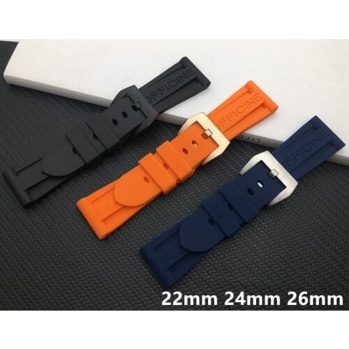 Luxury Brand Black Orange Blue Rubber Silicone Whatchband Watch Band For Panerai strap 22mm 24mm 26mm with PAM word belt buckle