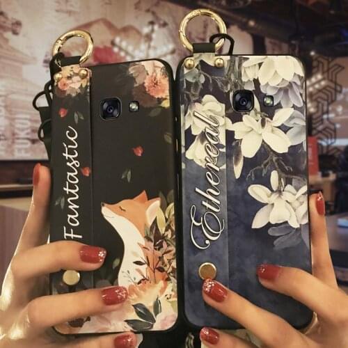 Silicone Kickstand Phone Case For Samsung Galaxy A3 2017/A320 Flower Wrist Strap Waterproof