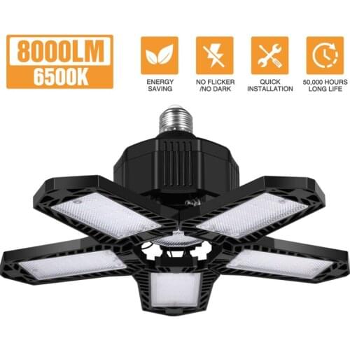 LED Garage Light LED High Bay Workshop Ceiling Light Warehouse Lighting Bulb 150W E26/E27 Adjustable 6 Leaf Deformable Lamp