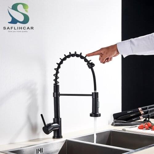 Pull Down Matte Black Kitchen Mixer Faucet LED Hot & Cold Deck Mounted Kitchen Sink Crane Taps Handheld Sprayer Shower Head
