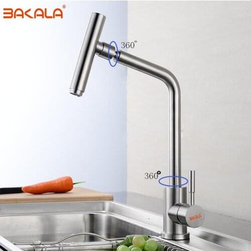 BAKALA High End 304 Stainless Steel Rotary Kitchen Faucet Hot And Cold Lead Free Drawing Wash Basin Sink 360 Swivel Mixer