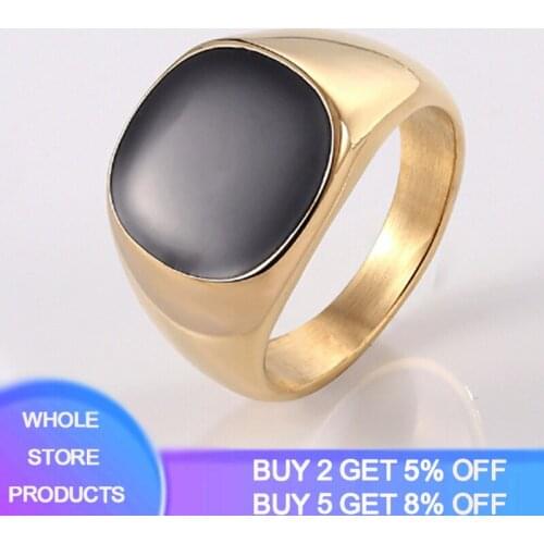 YANHUI Best Selling Size 7-12 Classic Gold-color Rhinestone Men Ring Black Enamel Male Finger Rings Men Gift for Husband Jewelry