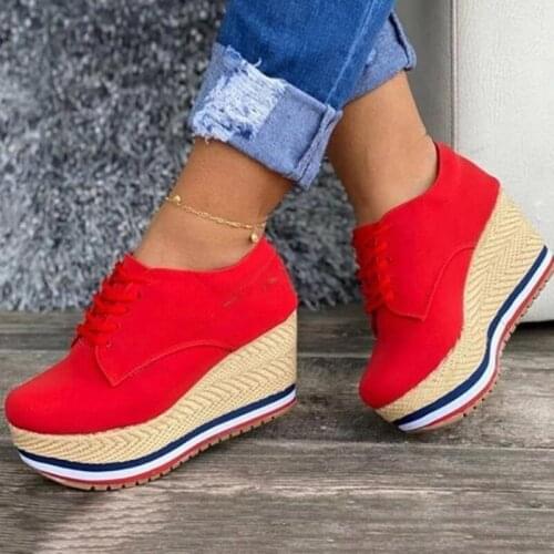 2021 Fashion Wedges Platform Espadrilles Shoes Women Leather Thick Bottom Women Flats Round Toe Women Casual Canvas Slip On Shoe