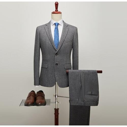 Winter New Luxury Brand Fashion Tailormade Mens Herringbone Suits Wool Men Suits 2 PCS Set Casual Business Formal (Jacket+Pant)