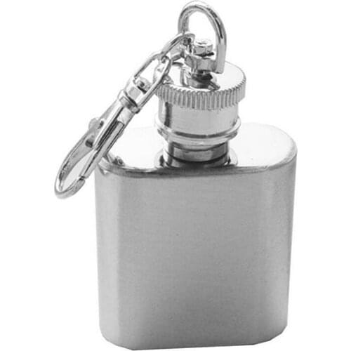1 oz Pocket Stainless Steel Wine Bottle Portable Whiskey With Keychain Bottle Hip Flask Screw Cap Flagon Screw Cap Mens Gift
