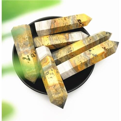 1PC Natural Yellow Crystal Hexagonal Column Crystal Point Mineral Ornament Healing Wand Natural Stones and Minerals