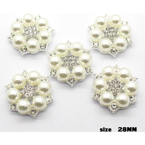 10pcs/lot 28MM Zinc Alloy Pearl Rhinestone Snap Button Crystal Craft for Clothes Hair Accessories Wedding Decorative