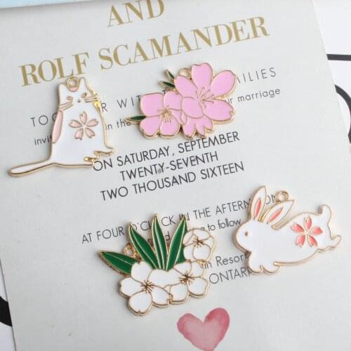 10pcs Japanese Cartoon Animal Bunny Cat Flower Drip Jewelry Accessories Drop Oil Alloy Pendant Fruit Drink fitting