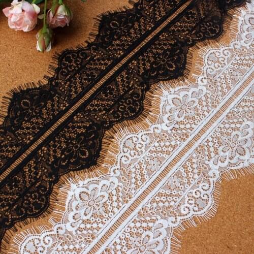 13.5cm wide -6meters( 2pieces, 3meters/piece )DIY Lace Accessories Black White Eyelash Lace Trim for Garment Decoration
