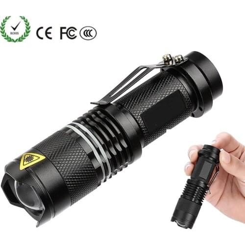 3 Modes Mini LED Flashlight Q5 LED Lamp Bead Zoomable Torch 3000 Lumens use 14500 AA Battery for Outdoor Camping Waterproof