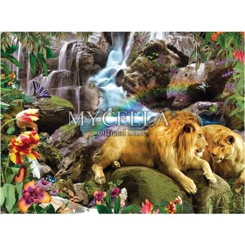 5d Diy Diamond Painting Love Lion Waterfall Cross Stitch Diamond Embroidery Animal Diamond Mosaic Posters Full Rhinestones Decor