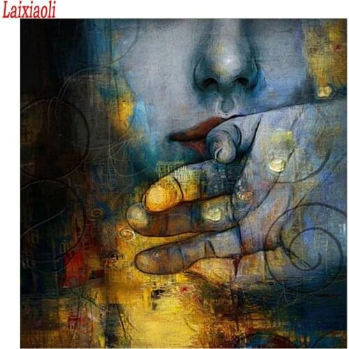 Abstract Girl Face Hand Pictures diamond painting Wall art For Living Room Bedroom Decorative diamond embroidery mosaic woman