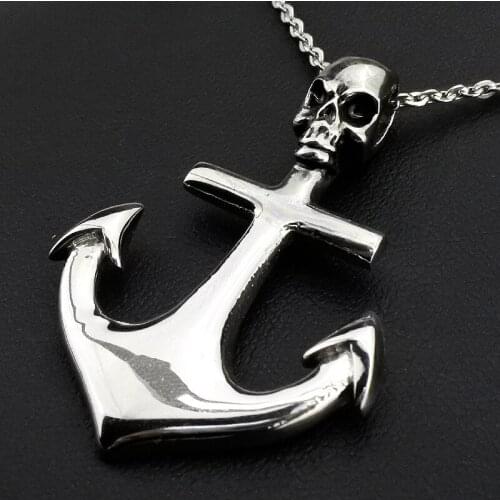 AMUMIU Fashion one piece Anchor Skull Pendant Necklace For Men Jewelry Stainless Steel Necklaces Punk Rock Style Chain HZP203