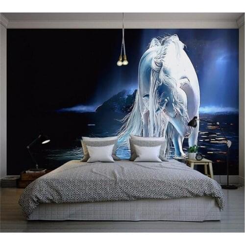 Beibehang custom silk photo wallpaper HD Art blue romantic horse game world living room backdrop 3d large wall mural wallpaper