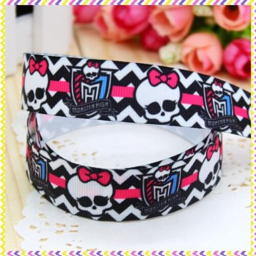 DHK 7/8'' 5yards monster high skull chevron printed grosgrain ribbon hairbow diy party decoration OEM Wholesale 22mm E911