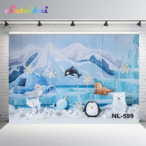 Christmas Winter Wonderland Backdrop Safari The North Pole Bear Penguin Frozen Snowflake Baby Shower Photography Background