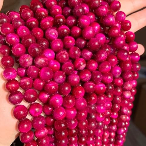 Natural Round Stone Fuchsia Tiger Eye Loose Spacer Beads For DIY Jewelry Making Bracelet Charms Necklace 15'' 4 6 8 10 12mm