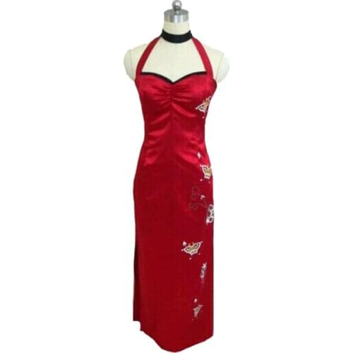 Cos V 5 Ada Wong Red Cheongsam Qipao Cosplay Costume Custom Long Prom Dresses with Holster Sexy Clothing Set Girl