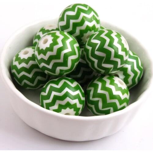 Kwoi vita 20mm Newest green color 100pcs Zig Zag wave Chevron Print Acrylic Imitation pearl Beads for Chunky Necklace Jewelry