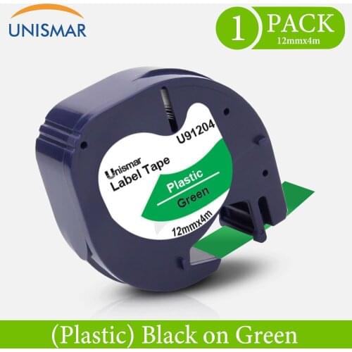 Unismar 91204 Balck on Green Compatible for Dymo LetraTag label Tape 12mm Black on Green for Dymo LT-100H LT-100T QX50 Labeler