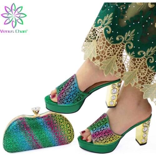 Summer Rhinestone Slipper High Heels Shoes and Bag for New Year Parties Elegant Fashion Casual Shoe Women Sandals Plus Size