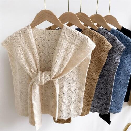 Fake Collars Shawl Women Knitted Small Scarf False Collar Decorative Hollow Weave Sleeves Detachable Collar Accessories