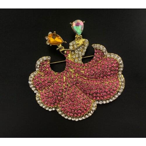 Fashion Jewelry Brooch Pink Rhinestone Ballroom Dance Brooch Pin