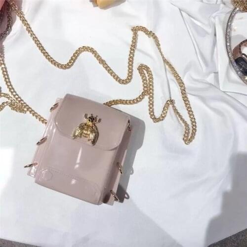 Fashionable Ladies Jelly Bag With Metal Chain Women Crossbody Clutch Handbags Insect Decoration Small Ladies MIni PVC Purse