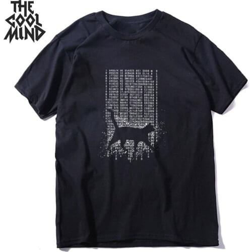 COOLMIND 100% cotton short sleeve cool geek cat print men t shirt casual men Tshirt summer o-neck t-shirt men tee shirt tops