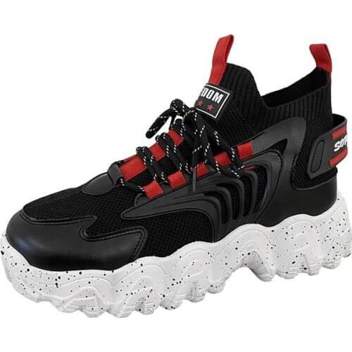 Mens Shoes 2021 Summer New Fashion Casual Light Weight Thick-soled Low-top Round Toe Socks Shoes Non-slip Sneakers