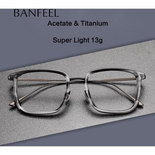 Pure Titanium Men Glasses Frames Square Myopia Optical Prescription Eyeglasses Frames Hyperopia Acetate Retro Ultralight Eyewear