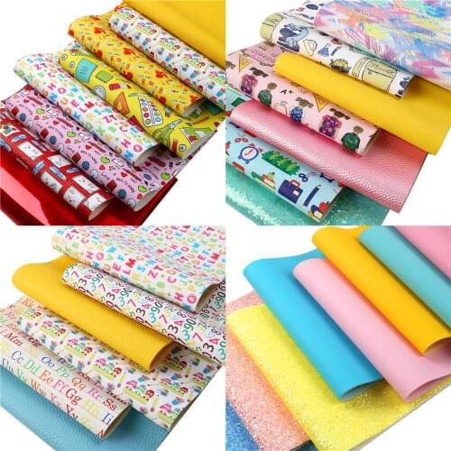 Back to School Theme Faux Leather Set Lychee Chunky Fine Glitter Synthetic Leather Fabric Sheets 20x33cm for DIY Earrings Bows