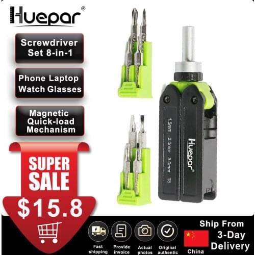 Huepar Multi-Bit Ratchet Precision Screwdriver Set 8-in-1 Quick-load Mechanism Screwdriver Kit Folding Repair Tool For Phones PC