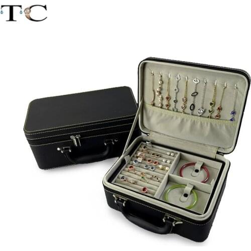 Newest European-style Jewelry Storage Box Zipper Bag Large Capacity Multilayer Lock Earrings Necklace Receive Case Jewelry Boxes