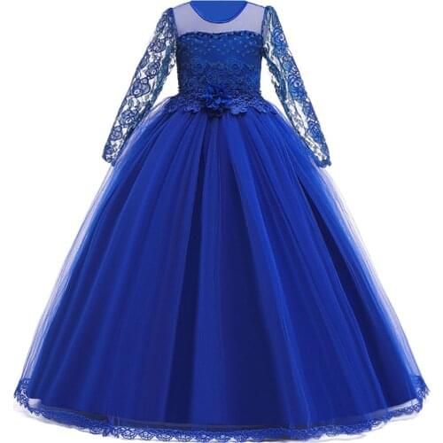 New Girls Long Lace Flower Party Ball Gown Prom Dresses Kids Girl Princess Wedding Kids Communion Evening Dress 4-15Y Kids