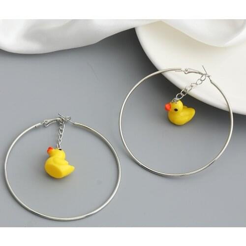Adorable Cute Earring Yellow Duck Strawberry Earrings Fashion Girls Geometric Mushroom Big Hoops Earrings Jewelry