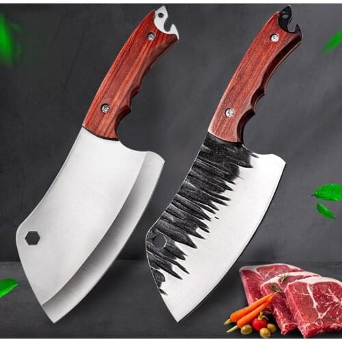 Outdoor Hunting Knife Stainless Steel Survival Knife Meat Cleaver with Sheath Pocket Knife Corkscrew Portable Kitchen Chef Knife