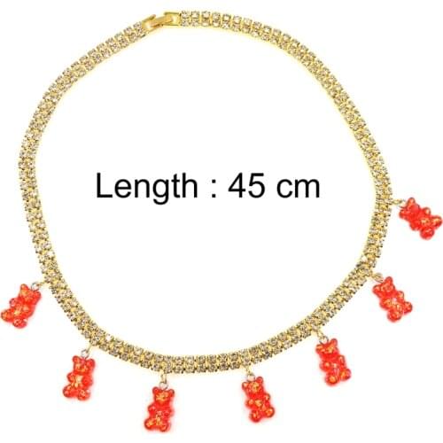 Bling Rhinestone Double Chain Necklaces Candy color Cute Judy Cartoon Bear Charm Necklace For Women Girl Daily Jewelry PartyGift