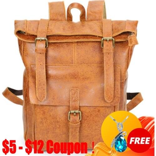 CGA Retro Leather Backpacks Vintage Female Shoulder Mens Large-Capacity Waterproof Wild Student Backpack Computer Bag Dropship