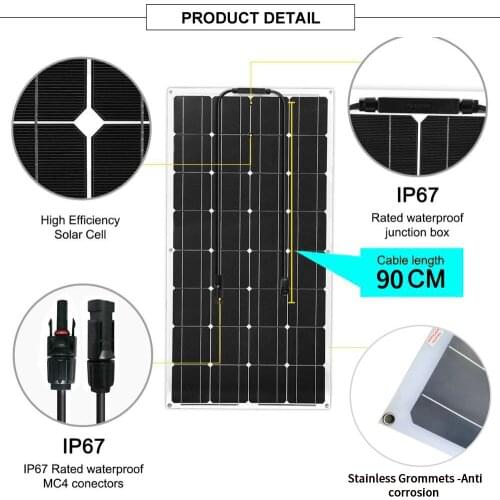 Made in China semi-flexible 100W solar panel, PET material, portable and durable, battery charge 18V 12V