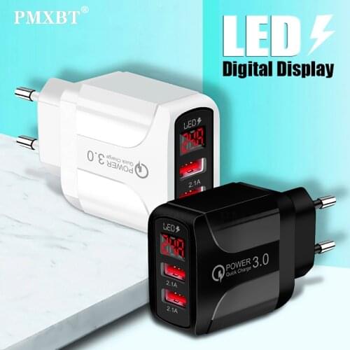 With LED Display Dual USB Port Charger EU US UK Plug Power Adapter For iPhone 12 Xiaomi Mobile Phone Fast Charging USB Charger
