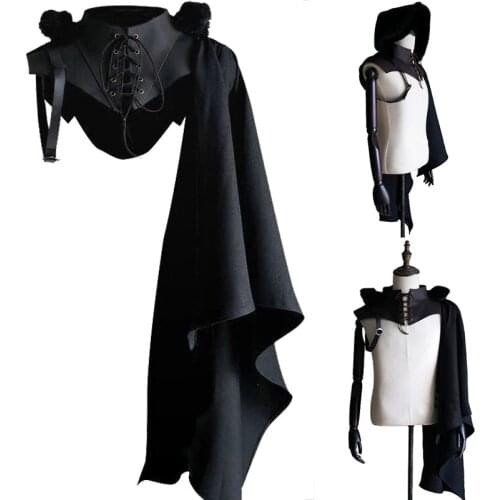 Medieval Armor Black Cloak Single Shoulder Retro Cape Gothic Punk Lace Up Renaissance Costume Crusader Gear For Adult Men Women