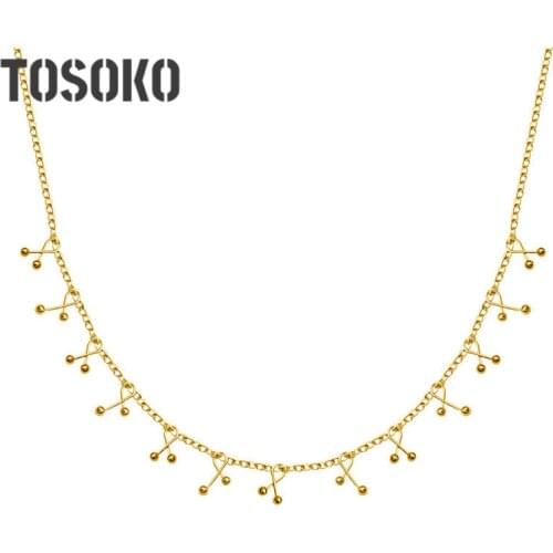 TOSOKO Stainless Steel Jewelry Sweet Little Tassel Cherry Necklace Womens Small Lovely Beads Bracelet BSP504-BSE098