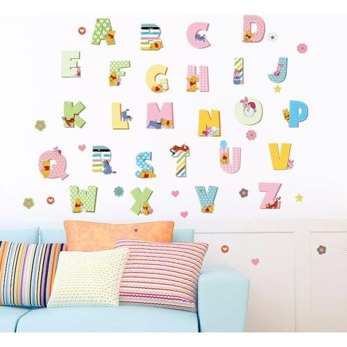 Winnie The Pooh 26 Letters Home Decor English Wall Stickers DIY Alphabet Carton Mural For Kids Bedroom School Decal