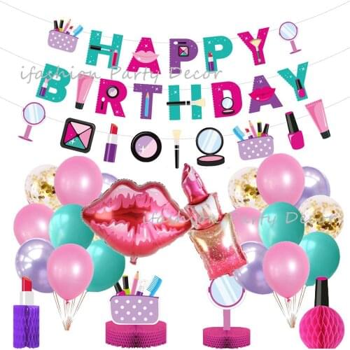 Makeup Birthday Party Balloons Decorations Spa Birthday Banner Spa Party Supplies Salon Girl Baby Shower Birthday Decoration
