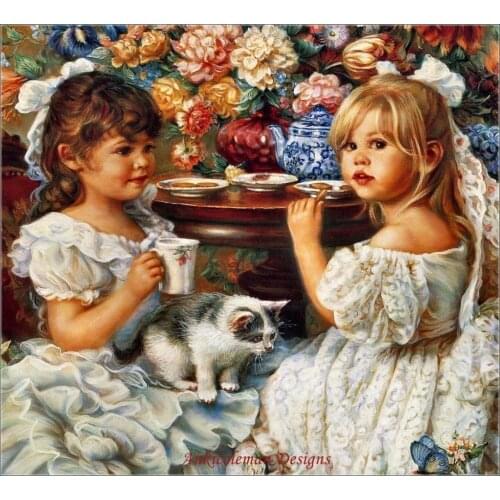 Embroidery Counted Cross Stitch Kits Needlework - Crafts 14 ct DMC Color DIY Arts Handmade Decor - Tea Party
